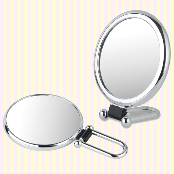 Shiny oval folding hand held mirror with 2x magnifier(M)-1