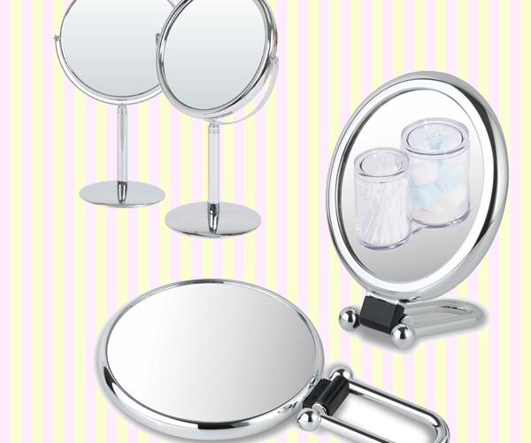 Shiny oval folding hand held mirror with 2x magnifier(M)