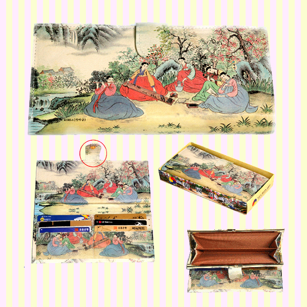 Korean Folk Art Tick-tock Long Leather Wallet 한국 민속 후렌치 장지갑