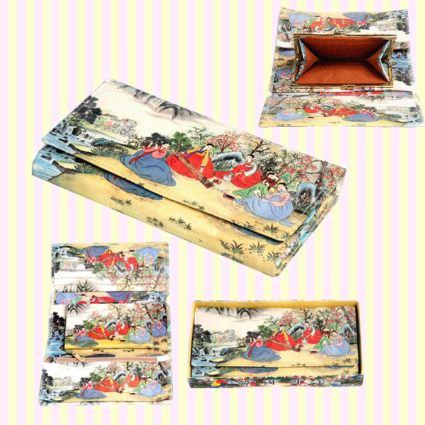 Korean Folk Art Tri-fold Long Wallet 한국 민속 3단 장지갑