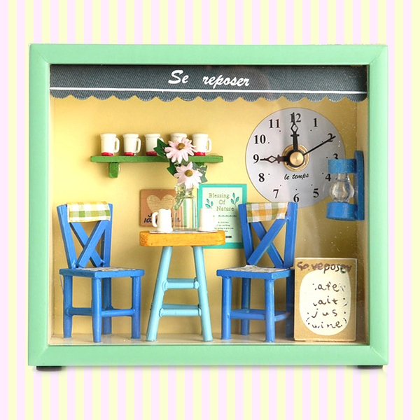 Dollhouse Coffee Shop Table & Wall Clock 돌하우스 커피샵 시계 (벽시계 겸용)