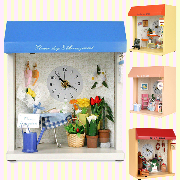 Dollhouse Miniature Flower Shop Table and Wall Clock 돌하우스 미니어처 플라워샵 시계(벽걸이 겸용)