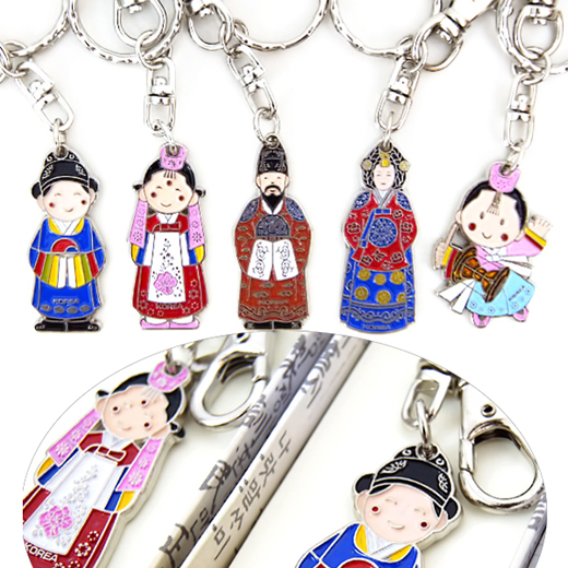  Charming and high quality keychains with design of both Korean traditional people in folk costume and carved Korean old language. 